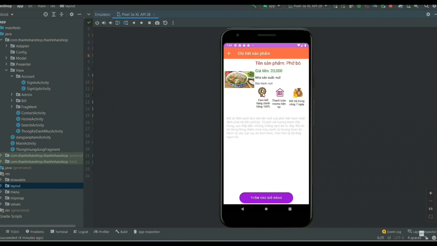 App đặt đồ ăn online có thanh toán momo ngôn ngữ java có cấp quyền csdl ...