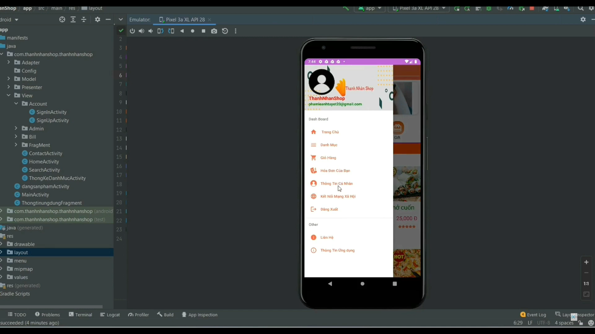 App đặt đồ ăn online có thanh toán momo ngôn ngữ java có cấp quyền csdl ...
