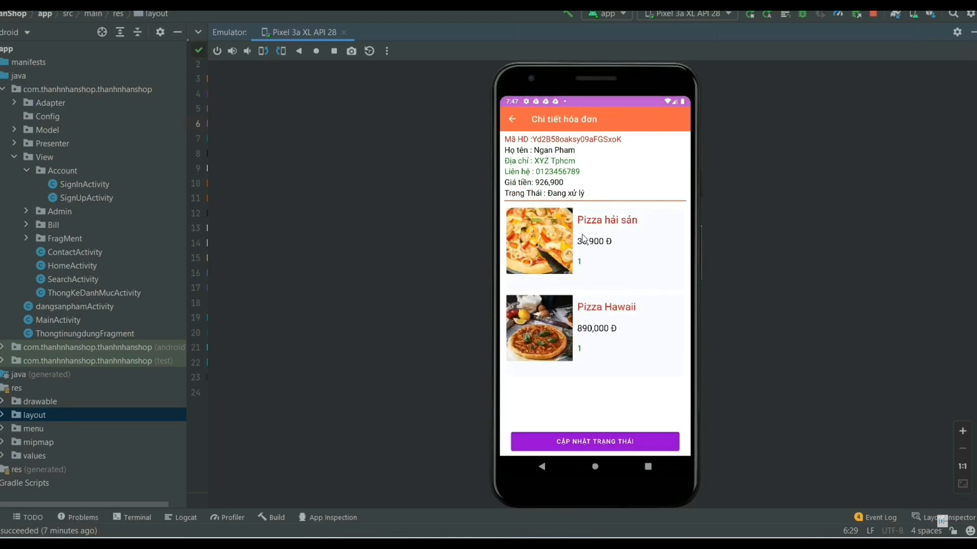 App đặt đồ ăn online có thanh toán momo ngôn ngữ java có cấp quyền csdl ...