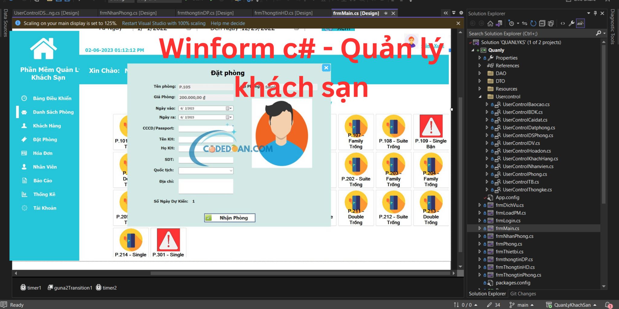 Winform phần mềm quản lý khách sạn [3 lớp] - sql sever - Sàn giao dịch ...