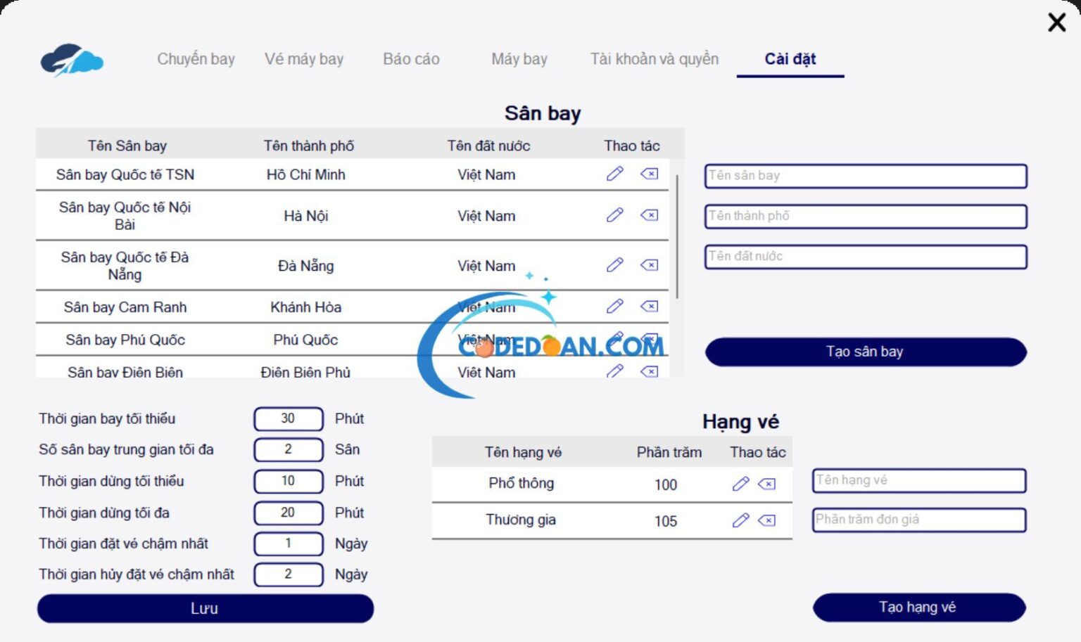 Winform Quản lý bán vé máy bay có đầy đủ chức năng