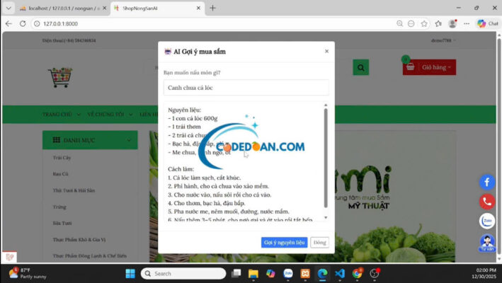 Website PHP laravel 9.0 - Tích hợp AI phân tích doanh thu - Cửa hàng thực phẩm xanh