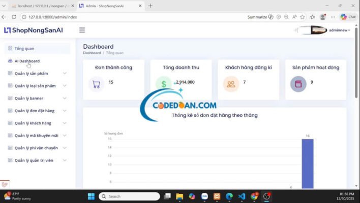 Website PHP laravel 9.0 - Tích hợp AI phân tích doanh thu - Cửa hàng thực phẩm xanh