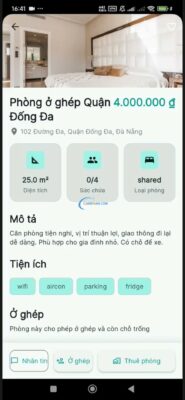 Ứng dụng tìm phòng trọ và bạn ở ghép được xây dựng bằng Flutter