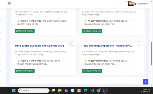 Website PHP laravel 9.0 - Tích hợp AI phân tích doanh thu - Cửa hàng thực phẩm xanh