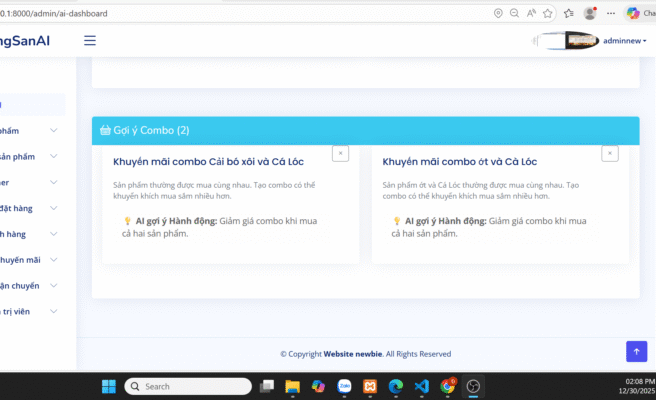 Website PHP laravel 9.0 - Tích hợp AI phân tích doanh thu - Cửa hàng thực phẩm xanh
