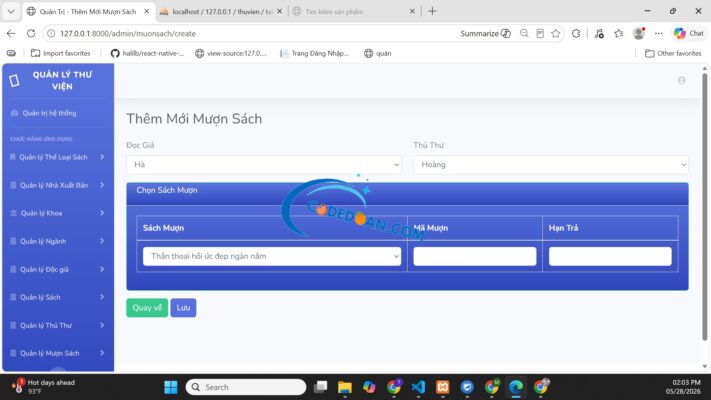 Web Quản Lý Người Dùng Mượn Trả Sách Thư Viện