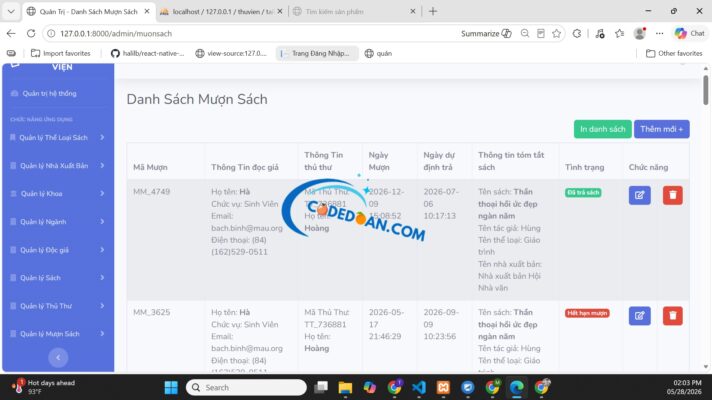 Web Quản Lý Người Dùng Mượn Trả Sách Thư Viện
