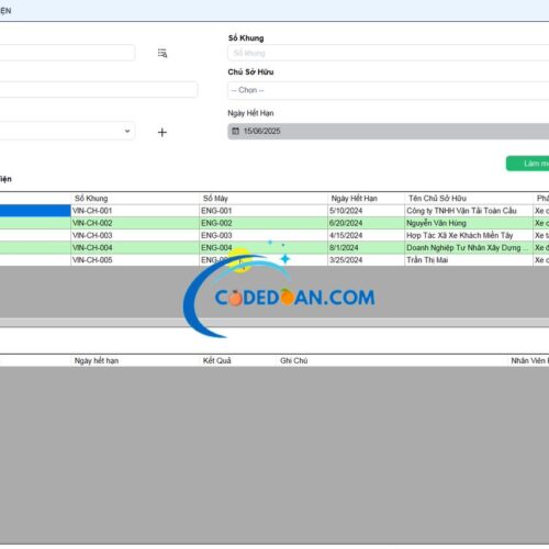 Code phần mềm đăng kiểm ô tô