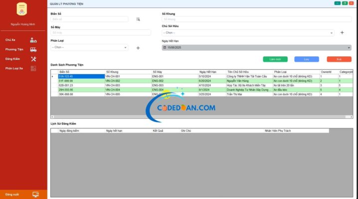 Code phần mềm đăng kiểm ô tô