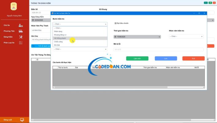 Code phần mềm đăng kiểm ô tô
