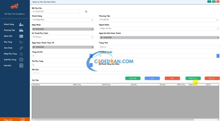 Code phần mềm đăng kiểm ô tô đơn giản
