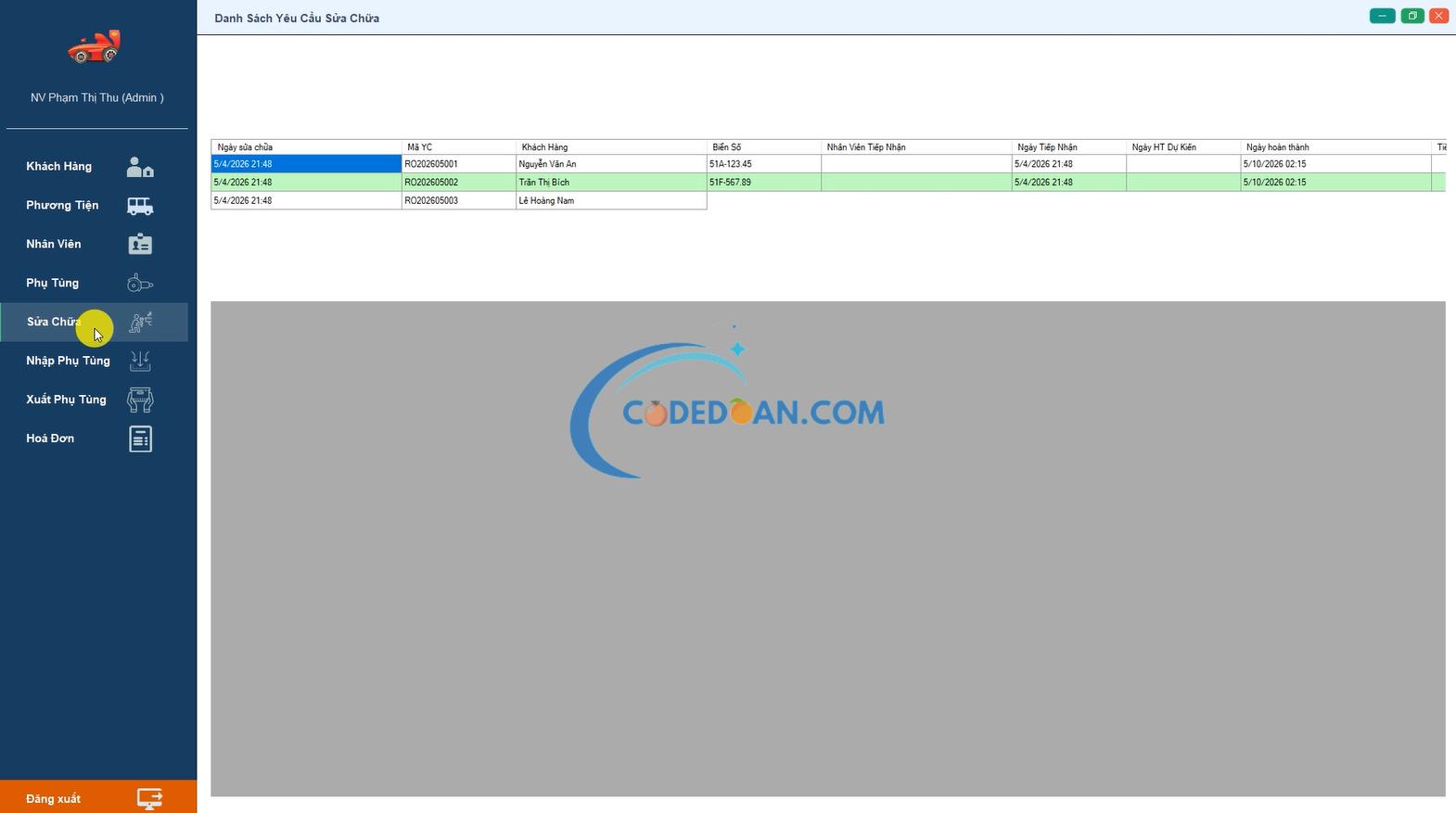 Code phần mềm đăng kiểm ô tô đơn giản