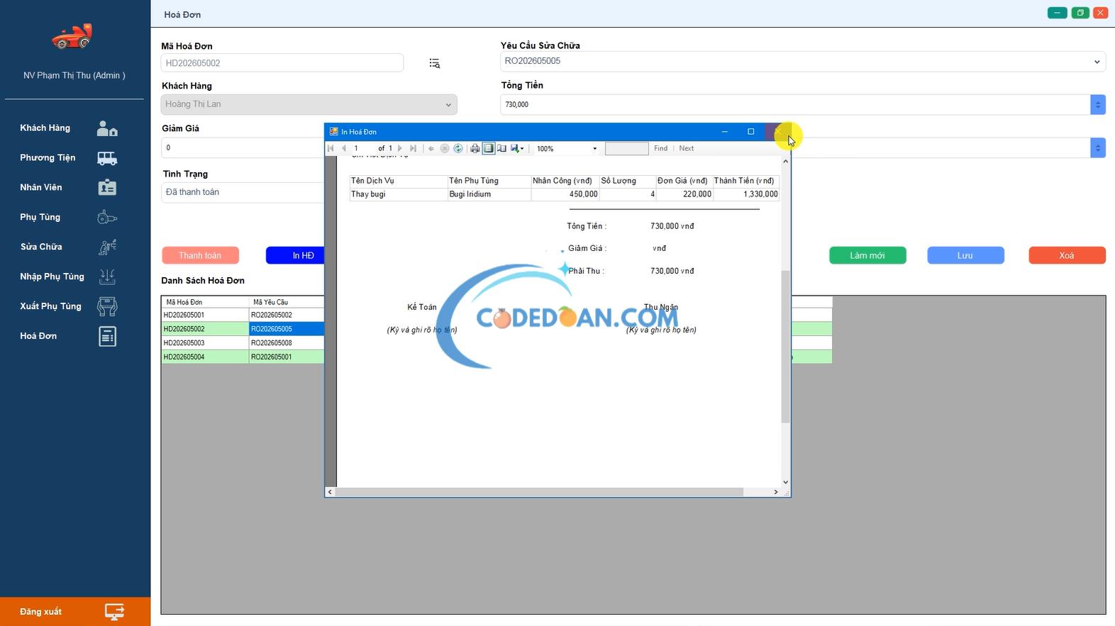 Code phần mềm đăng kiểm ô tô đơn giản