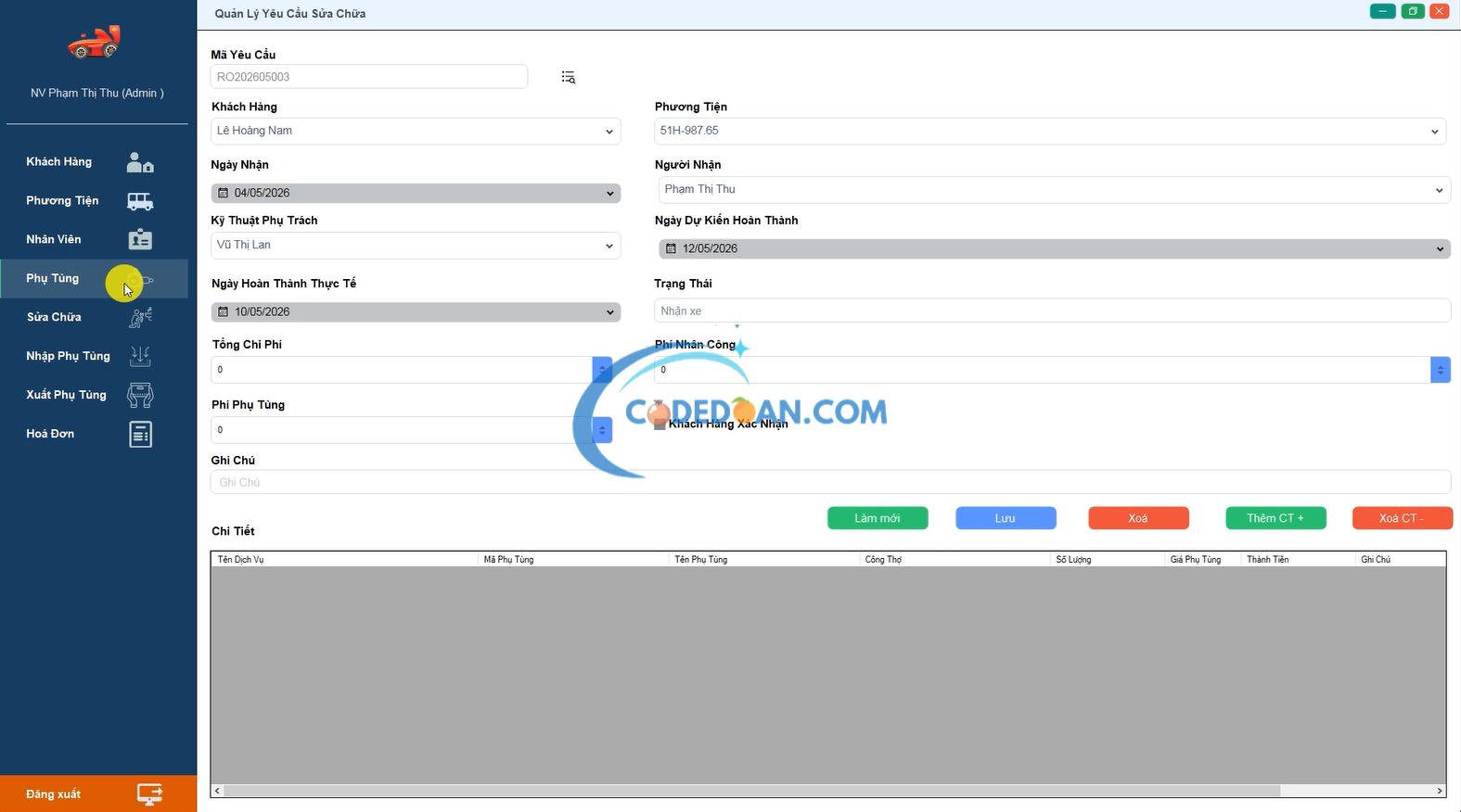 Code phần mềm đăng kiểm ô tô đơn giản