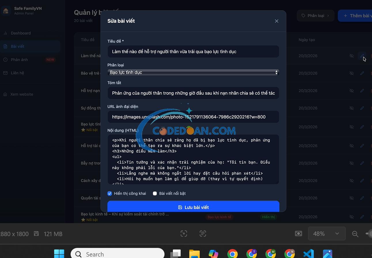 Code Website ReactJS Phòng Chống Bạo Lực Gia Đình