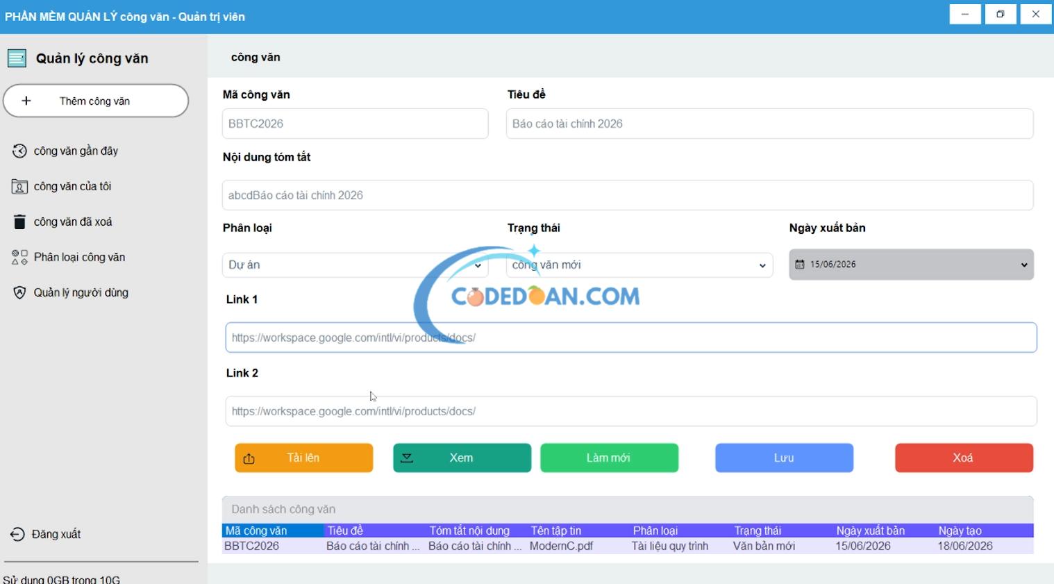Project Winform phần mềm quản lý công văn