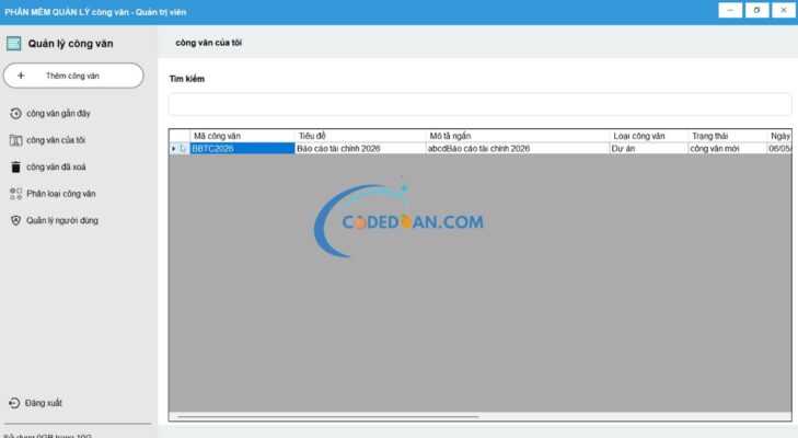 Project Winform phần mềm quản lý công văn